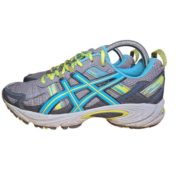 Asics Women's GEL-Venture 5 Trail Running Shoe Silver Blue Yellow Size 9 - Picture 2 of 7